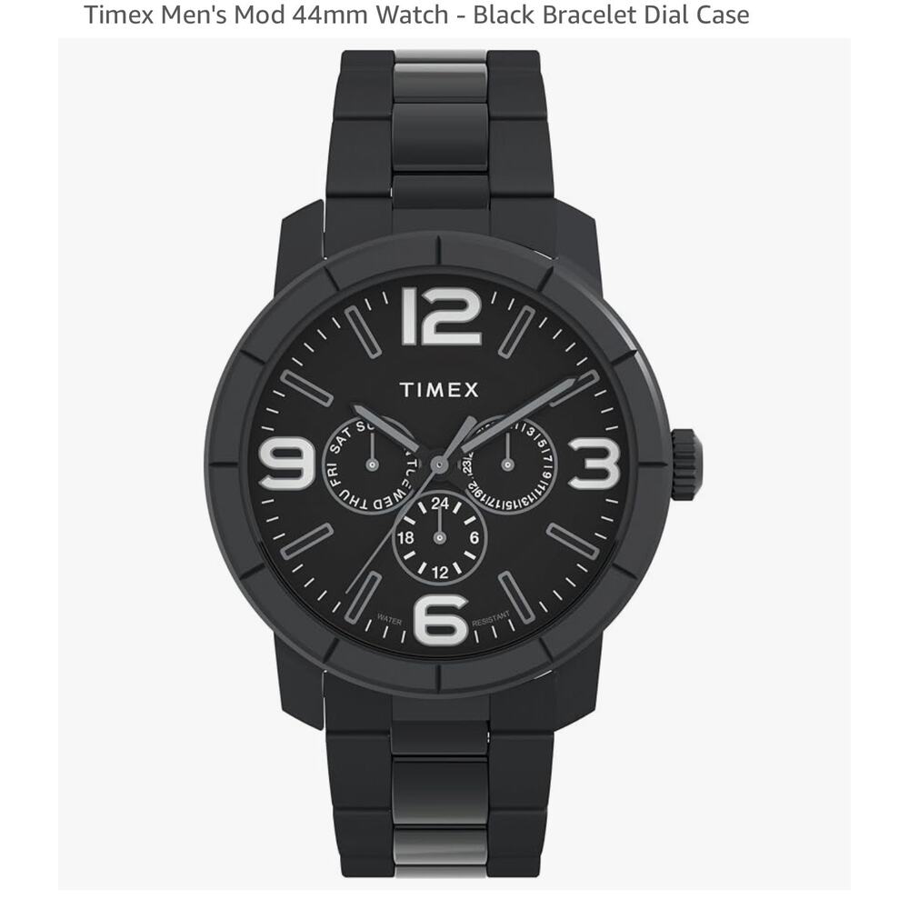 NIB Timex Mod 44mm Chronograph Watch Black Bracelet Dial Case Quartz Movement